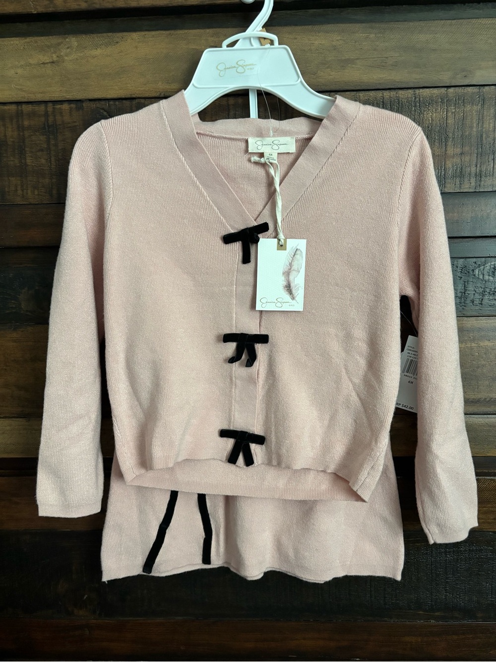 ✨NWT Jessica Simpson Pink V-Neck Sweater w/Black Bow Accents & Matching Skirt✨